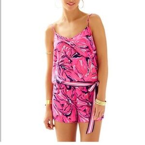 Lilly Pulitzer Deanna Romper Hot Pink Floral XL Women’s